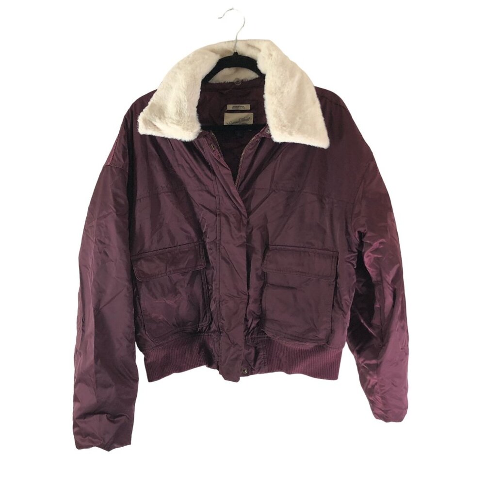 Universal Thread Womens Water-Resistant Jacket With Faux Fur Collar Burgundy L